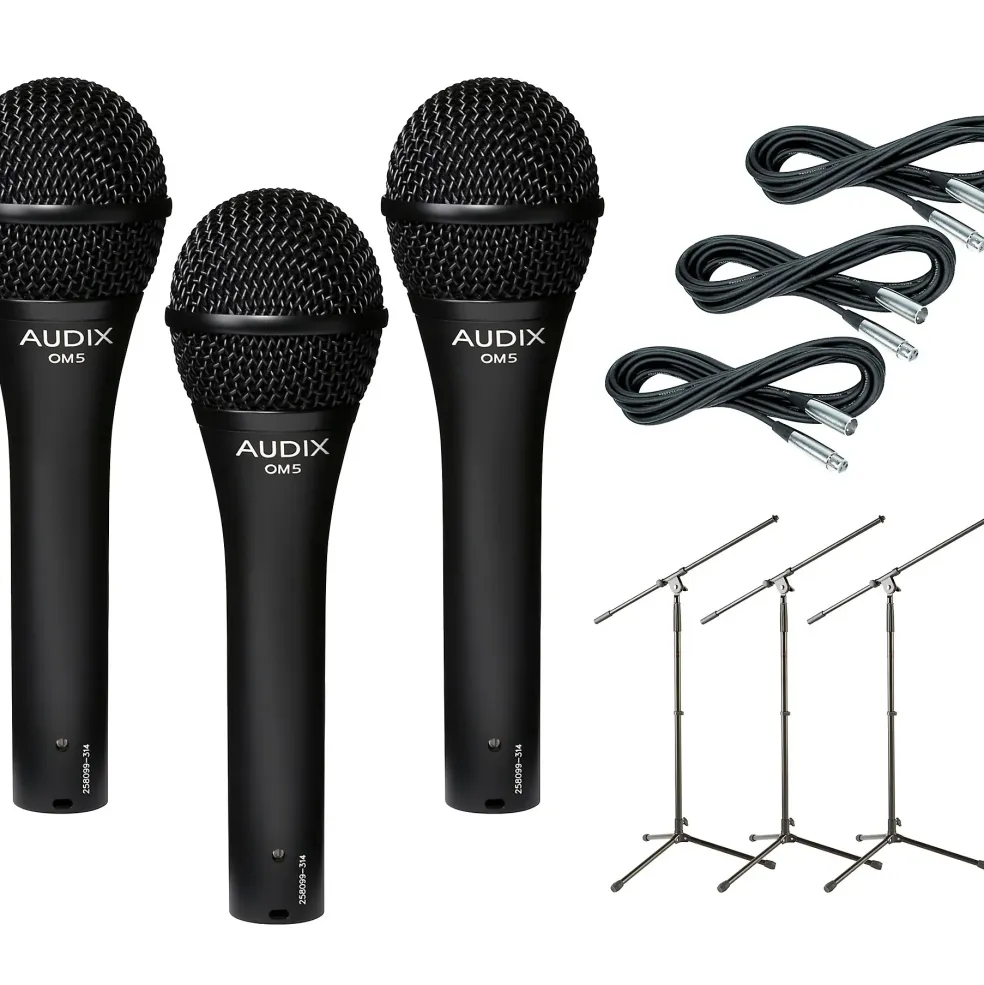 Audix OM-5 Mic with Cable and Stand 3 Pack