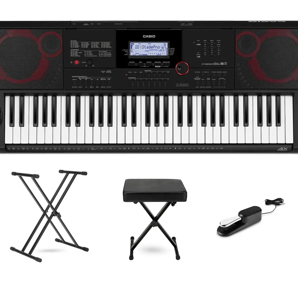 Casio CT-X3000 61-Key Portable Keyboard Essentials Bundle