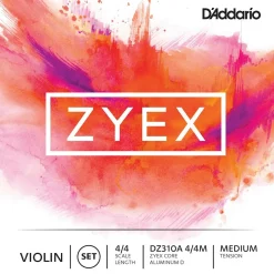 D'Addario Zyex Series Violin String Set 4/4 Size Medium, Aluminum D
