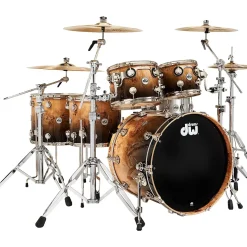 DW Collector's Series 5-Piece SSC Maple Exotic Shell Pack With Nickel Hardware Natural to Candy Black Fade Over Mapa Burl