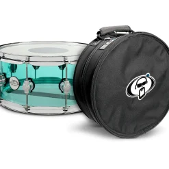 DW Design Series Sea Glass Acrylic Snare Drum, Chrome Hardware With Protection Racket Case