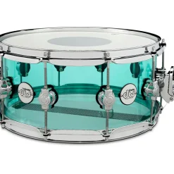 DW Design Series Sea Glass Acrylic Snare Drum, Chrome Hardware With Protection Racket Case