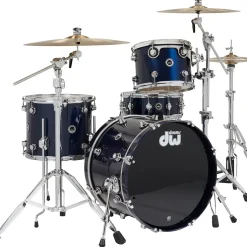 DW DWe Wireless Acoustic-Electronic Convertible 4-Piece Drum Set Bundle With 20" Bass Drum, Cymbals and Hardware Lacquer Custom Specialty Midnight Blue Metallic