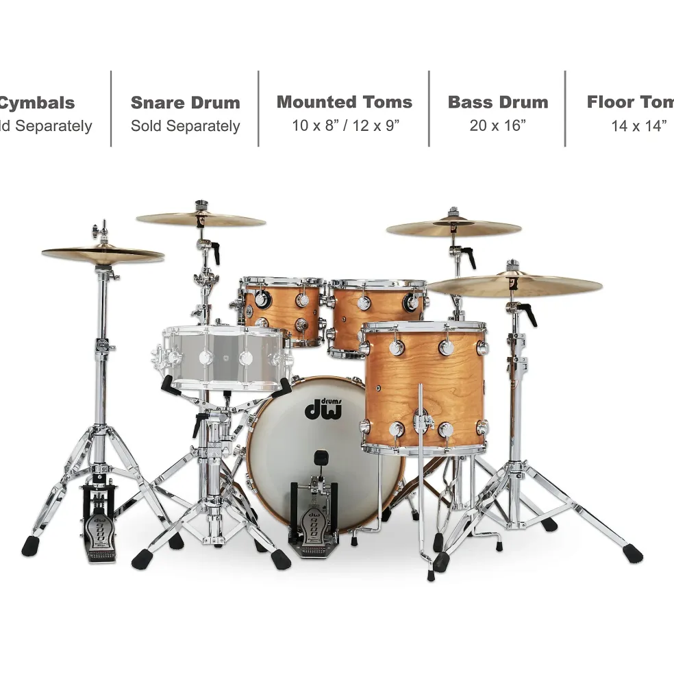 DW 4-Piece Collectors Series Cherry Shell Pack With Chrome Hardware Satin Natural