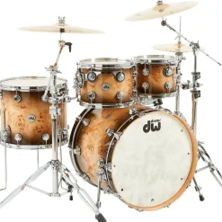 DW SSC Collector's Series 4-Piece Exotic Maple Shell Pack With 22" Bass Drum and Chrome Hardware Quick Candy Burst Mappa Burl