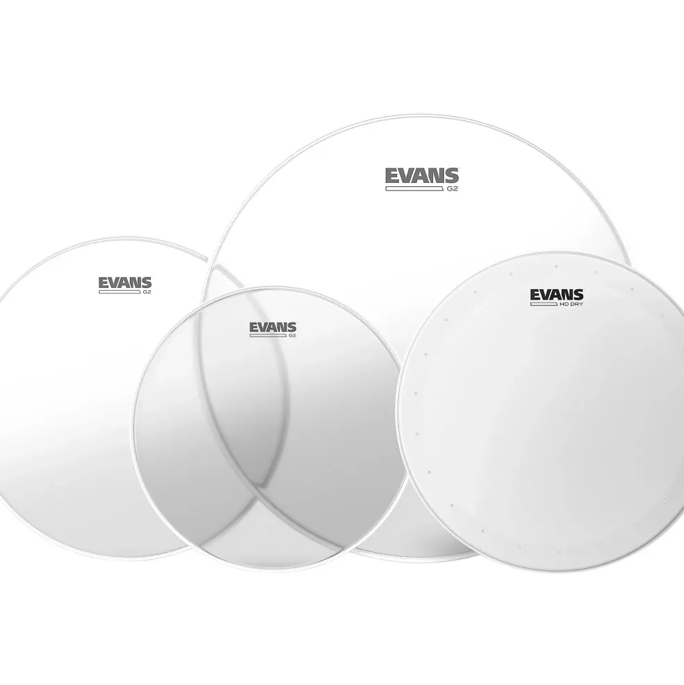 Evans G2 Clear Tom Heads With Free 14" HD Dry Snare Head 10, 12, 16 in.