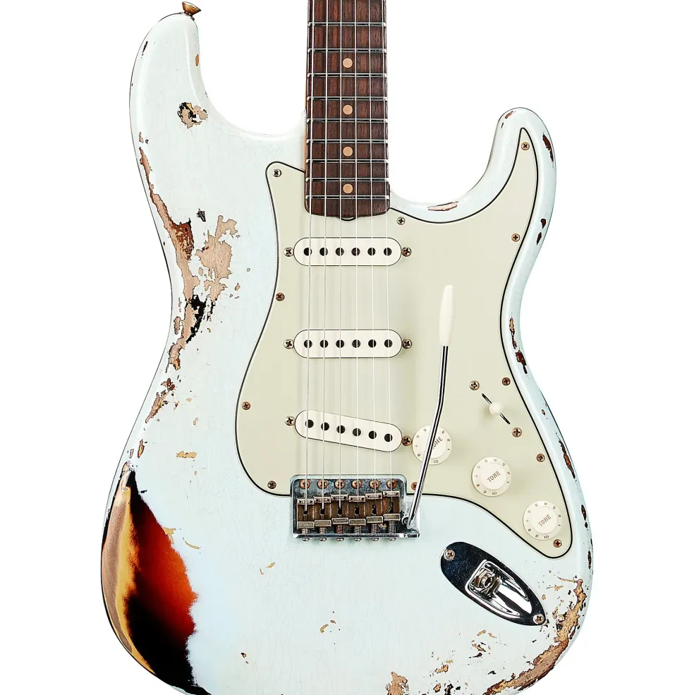 Fender Custom Shop '61 Stratocaster Heavy Relic Electric Guitar Super Faded Aged Sonic Blue over 3-Color Sunburst