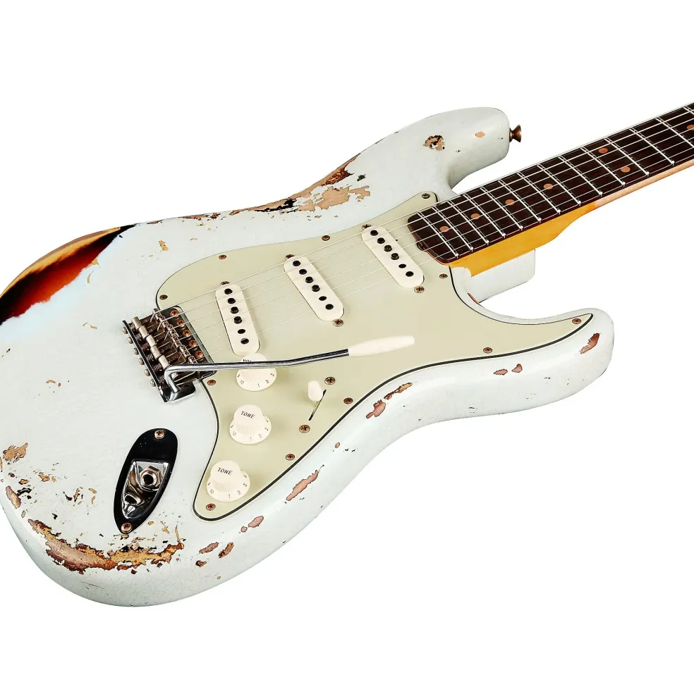 Fender Custom Shop '61 Stratocaster Heavy Relic Electric Guitar Super Faded Aged Sonic Blue over 3-Color Sunburst