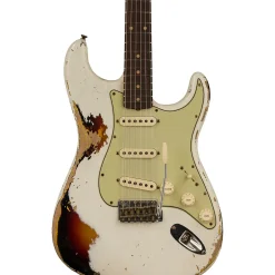 Fender Custom Shop Limited-Edition '62 Stratocaster Heavy Relic Electric Guitar Aged Olympic White over 3-Color Sunburst
