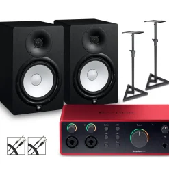 Focusrite Scarlett 4i4 Gen 4 with Yamaha HS Studio Monitor Pair Bundle (Stands & Cables Included) HS8