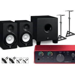 Focusrite Scarlett Solo Gen 4 with Yamaha HS Studio Monitor Pair & HS8S Subwoofer Bundle (Stands & Cables Included) HS5