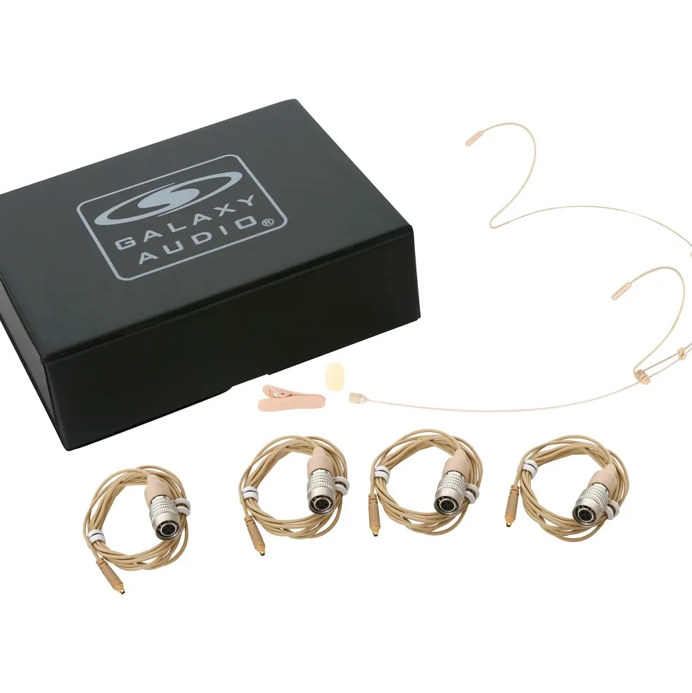 Galaxy Audio HSM4 Dual Ear Headset Mic with 4 Gen 2 Audio Technica Cables, Windscreen, Clip and Case Beige