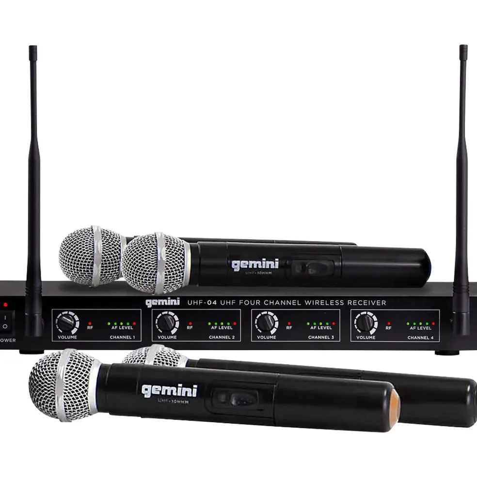Gemini UHF-04M 4-Channel Wireless Handheld Microphone System, 517.6/521.5/533.7/537.2mHz S1234
