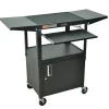 H. Wilson Adjustable Height Cart with Keyboard Tray, Locking Cabinet and Drop Leaf Shelves