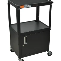 H. Wilson Metal 26" to 42" 3 Shelf Cart/Cabinet Black with Cabinet