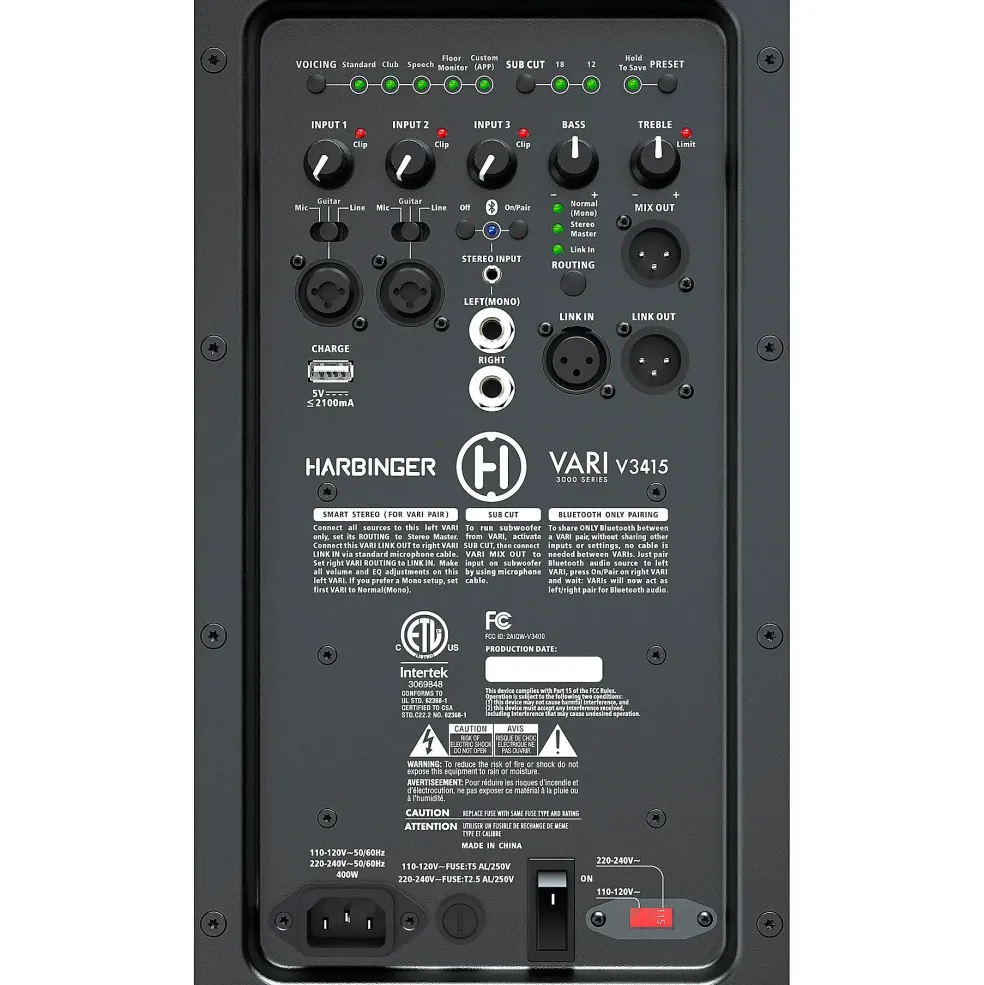 Harbinger VARI V3415 15" Powered Speakers Package With Avenue II Road Runner Bags