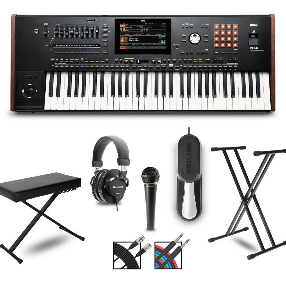 KORG Pa5X 61 Key Arranger with Stand, Pedal, Bench, Headphones, Microphone and Cables