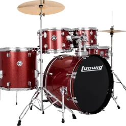 Ludwig Accent 5-Piece Drum Kit With 20" Bass Drum, Hardware and Cymbals Red Sparkle