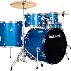 Ludwig Accent 5-Piece Drum Kit With 22" Bass Drum, Hardware and Cymbals Blue Sparkle