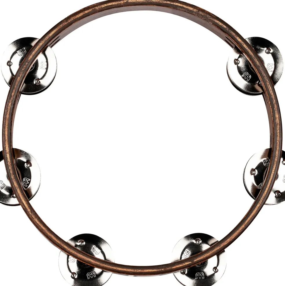 MEINL Compact Wood Tambourine with Double Row Stainless Steel Jingles 8 in. Walnut Brown