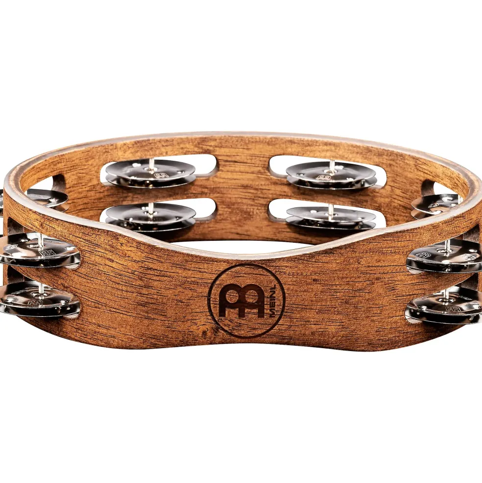 MEINL Compact Wood Tambourine with Double Row Stainless Steel Jingles 8 in. Walnut Brown