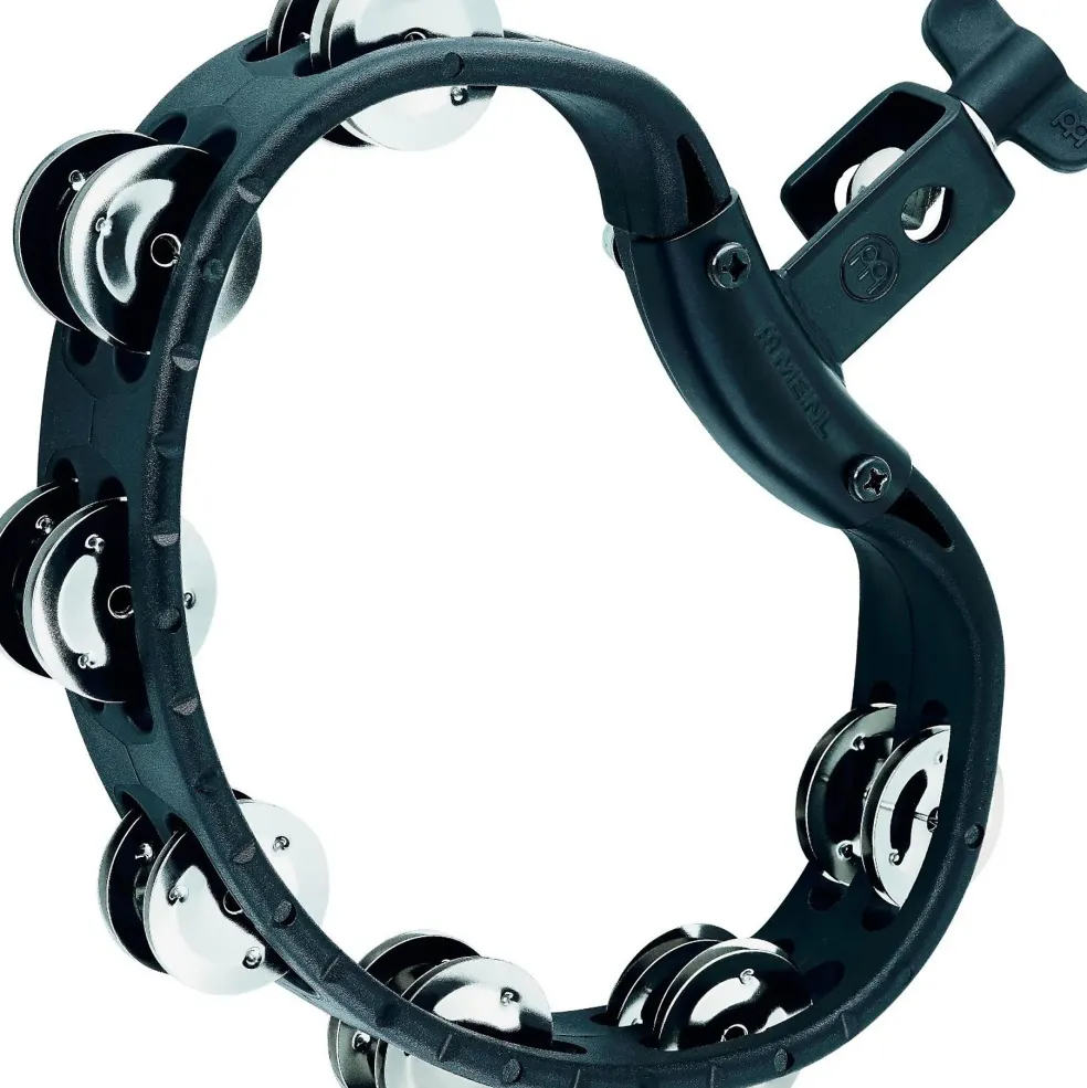 MEINL HTMT4BK Mountable Guiro Tambourine with Double Row Steel Jingles Black