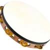 MEINL Vintage Goat-Skin Wood Tambourine One Row Brass Jingles Walnut Brown 10 in.