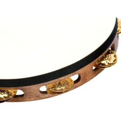 MEINL Vintage Goat-Skin Wood Tambourine One Row Brass Jingles Walnut Brown 10 in.