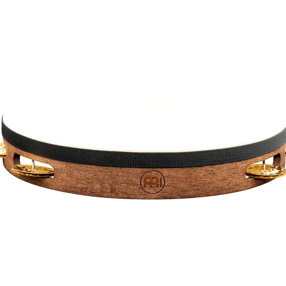 MEINL Vintage Goat-Skin Wood Tambourine One Row Brass Jingles Walnut Brown 10 in.