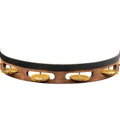 MEINL Vintage Goat-Skin Wood Tambourine One Row Brass Jingles Walnut Brown 10 in.