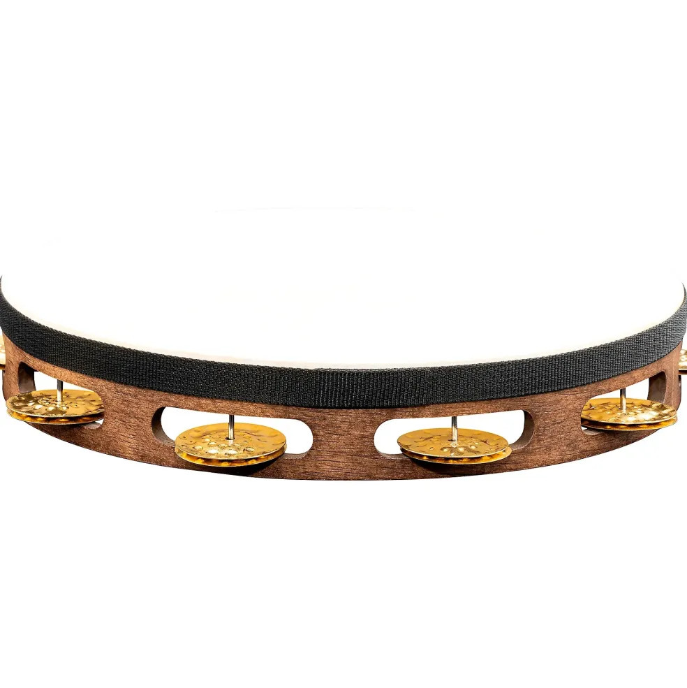 MEINL Vintage Goat-Skin Wood Tambourine One Row Brass Jingles Walnut Brown 10 in.