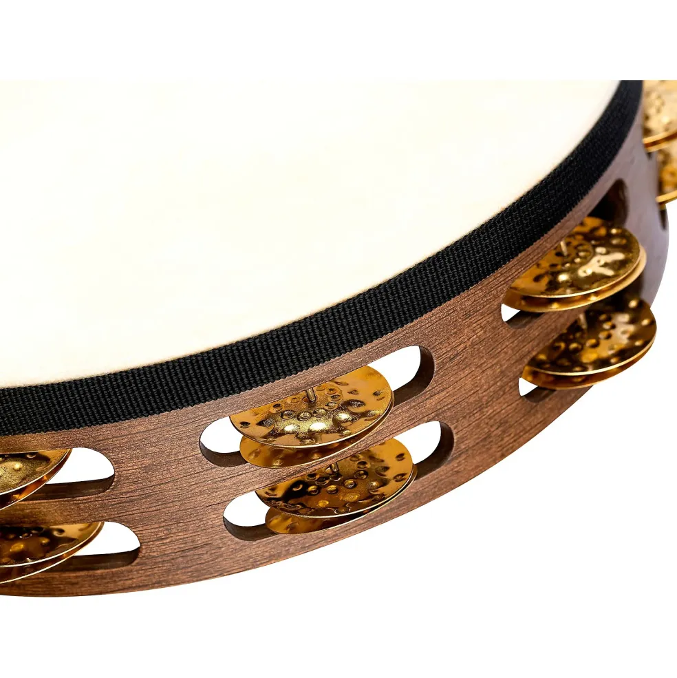 MEINL Vintage Goat-Skin Wood Tambourine Two Rows Brass Jingles Walnut Brown 10 in.