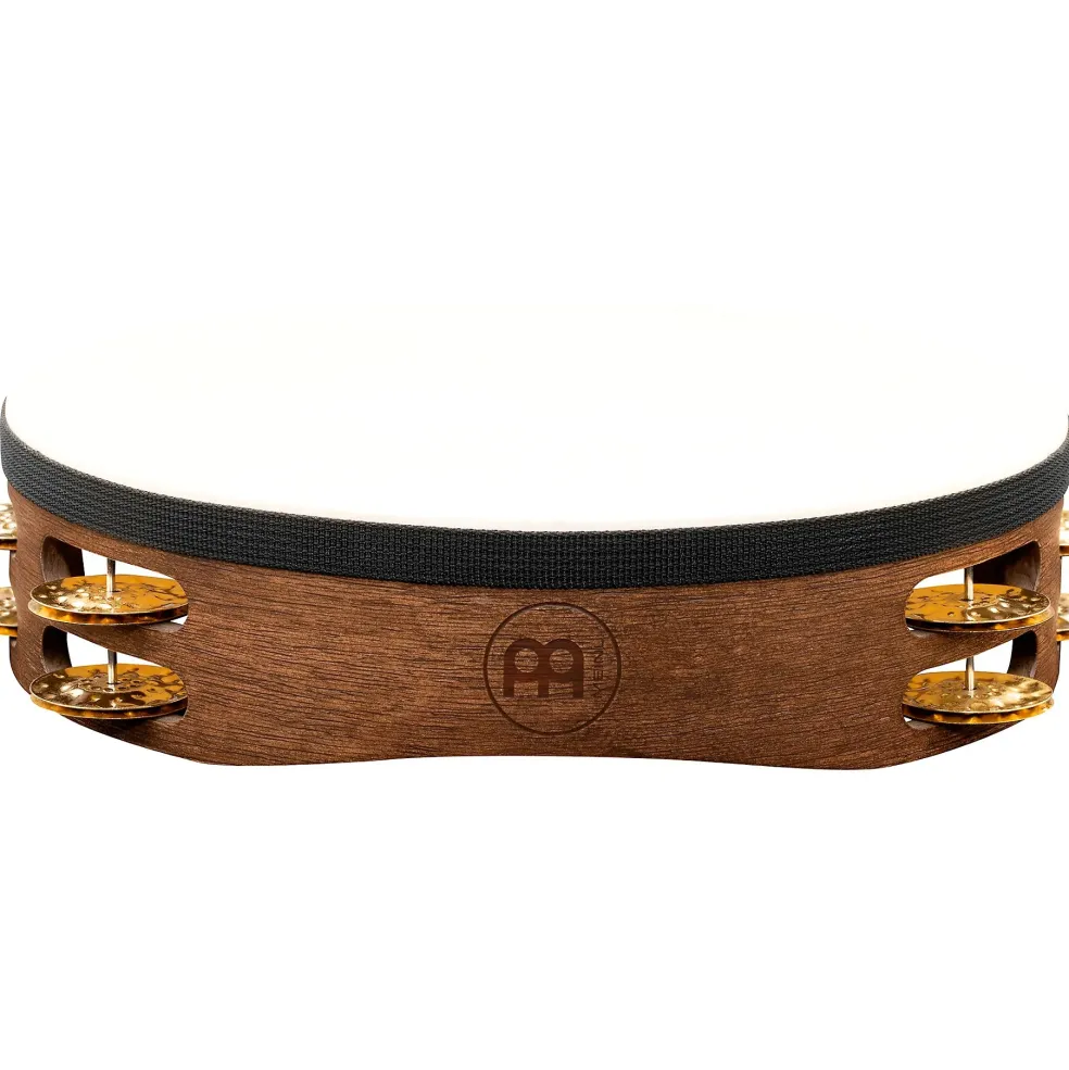 MEINL Vintage Goat-Skin Wood Tambourine Two Rows Brass Jingles Walnut Brown 10 in.