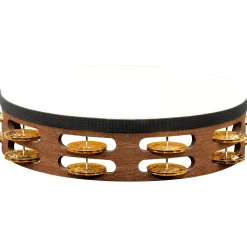 MEINL Vintage Goat-Skin Wood Tambourine Two Rows Brass Jingles Walnut Brown 10 in.