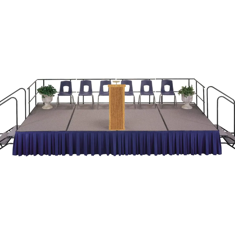 Midwest Folding Products 4' Deep X 8' Wide Single Height Portable Stage & Seated Riser 16 Inches High Pewter Gray Carpet