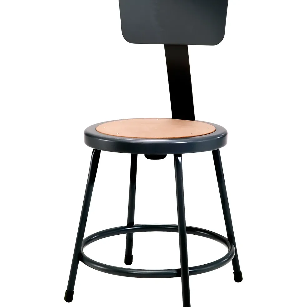 National Public Seating Heavy Duty Steel Stool With Backrest 18" Black