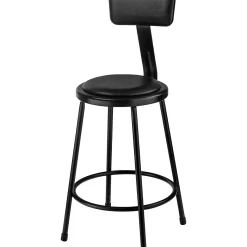 National Public Seating Heavy-Duty Vinyl Padded Steel Stool With Backrest 24" Black