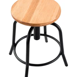 National Public Seating Height Adjustable Designer Stool 18" - 25" Wooden Seat and Black Frame