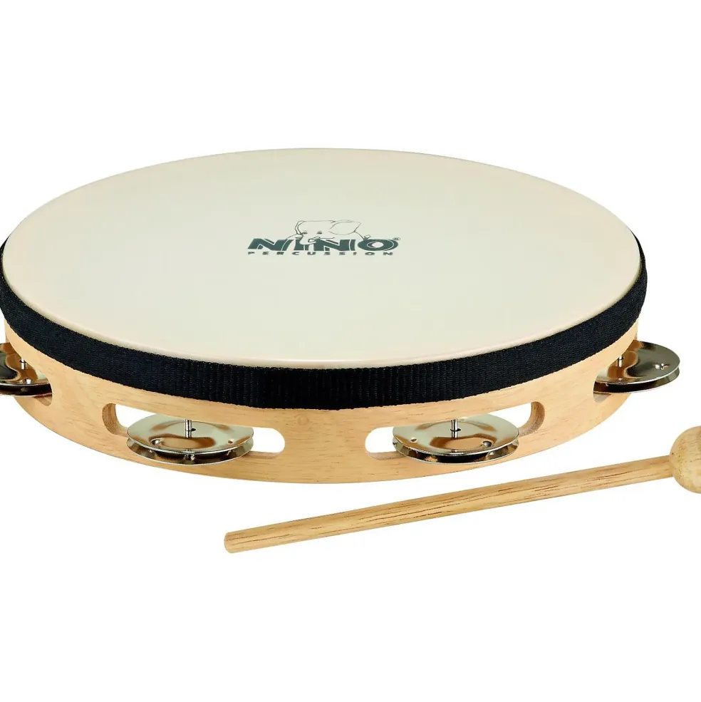 Nino Headed Wood Tambourine w/Single Row of Chimes Natural 8 in.