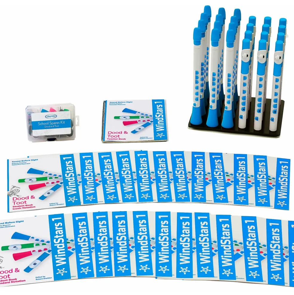 Nuvo WindStars 1 24-Piece Set - Dood & Toot White/Blue (12 Each) With Instruction Books, Display Stand, and Spare Parts