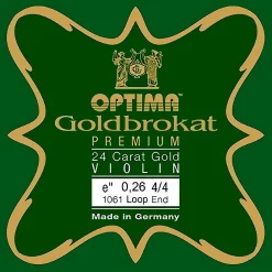 Optima Goldbrokat Premium 24K Gold Plated Steel Violin E String 4/4 Size, Light Steel, 26 guage loop end