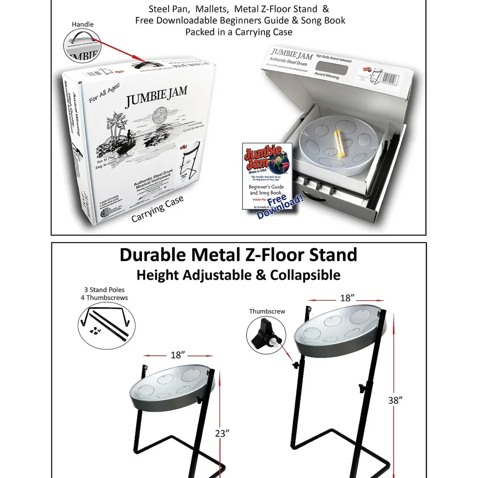 Panyard Jumbie Jam Steel Drum Kit with Metal Z-Floor Stand Silver