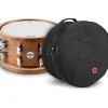PDP by DW Limited-Edition Dark Stain Walnut and Maple Snare With Walnut Hoops and Chrome Hardware and Road Runner Bag