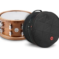 PDP by DW Limited-Edition Dark Stain Walnut and Maple Snare With Walnut Hoops and Chrome Hardware and Road Runner Bag