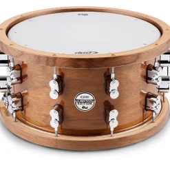 PDP by DW Limited-Edition Dark Stain Walnut and Maple Snare With Walnut Hoops and Chrome Hardware and SKB Case