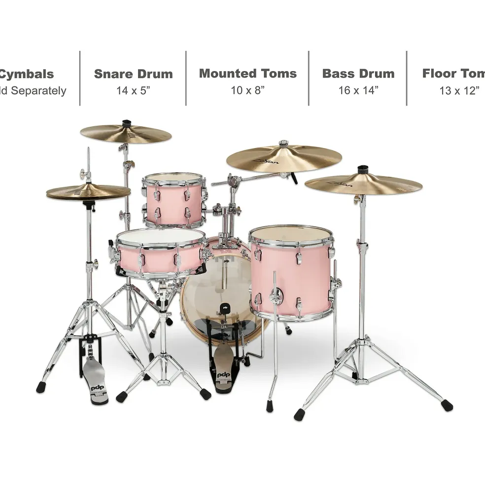 PDP by DW New Yorker 4-Piece Shell Pack With 16" Bass Drum Pale Rose Sparkle