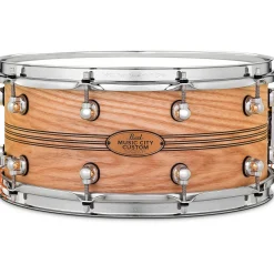 Pearl Music City Custom Solid Shell Snare Ash with Boxwood-Rose TriBand Inlay 14 x 6.5 in.