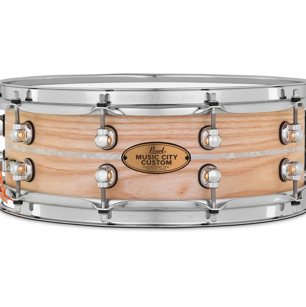 Pearl Music City Custom Solid Shell Snare Ash with Nicotine Marine Inlay 14 x 5 in.