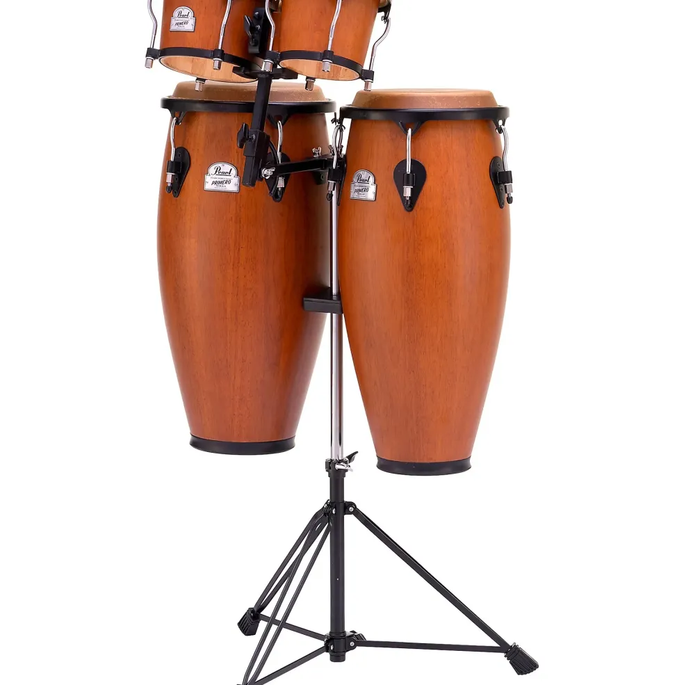 Pearl Primero Conga and Bongo Set With Stand in Mahogany Satin Stain