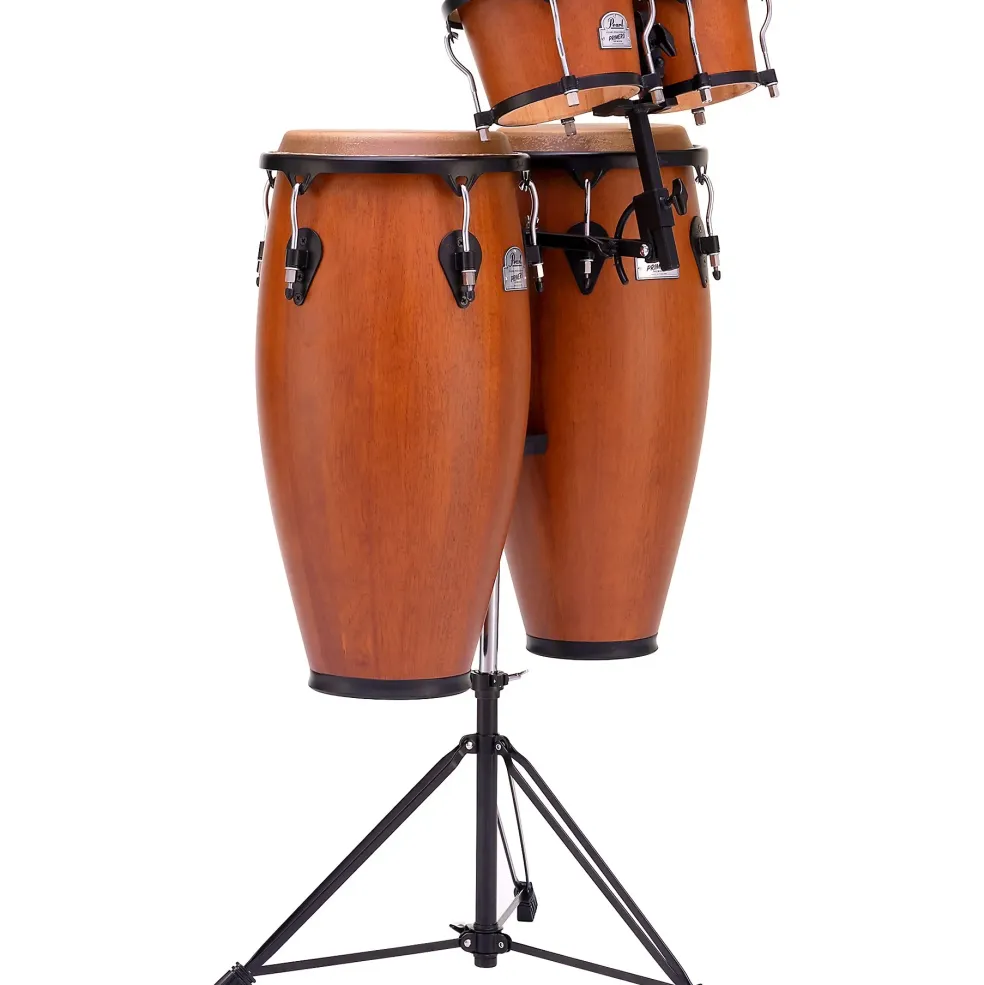 Pearl Primero Conga and Bongo Set With Stand in Mahogany Satin Stain